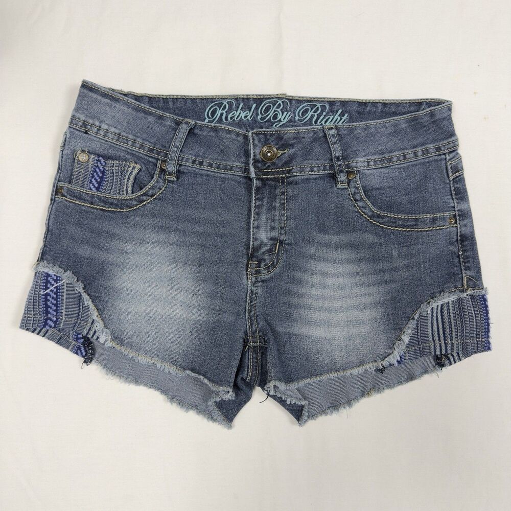 Rebel By Right Short Shorts Denim Size 9 Blue Distressed